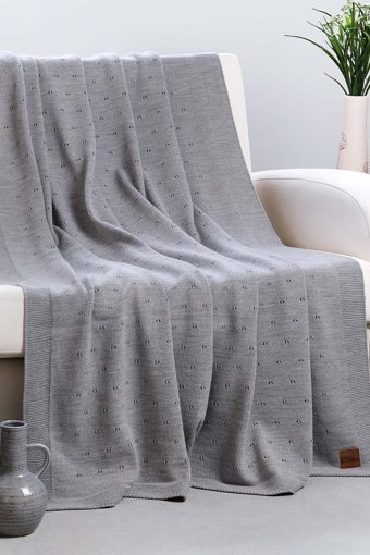 Dalisa Akrilik Örgü Jakarlı Süngersiz Gri Tekli Koltuk Örtüsü 130x170 cm