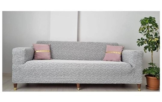Güzelevim Pamuklu - Polyester Jakarlı Süngersiz Kırçıllı Giydirmeli Gri 3-2-1-1 Koltuk Örtüsü 180x230 cm