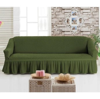 Ak Lale No:222 Polyester Bürümcük Fırfırlı Süngersiz Giydirmeli Lastikli Yeşil Tekli Koltuk Örtüsü 180x230 cm