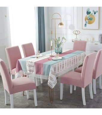Özmakan Pamuklu - Polyester Likralı Jakarlı Süngersiz Çizgili Giydirmeli Pembe Altılı Koltuk Örtüsü 44x52 cm