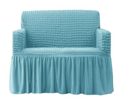Eldost Ticaret Pamuklu - Polyester Bürümcük Jakarlı Süngersiz Armürlü Giydirmeli Turkuaz İkili Koltuk Örtüsü 120x175 cm