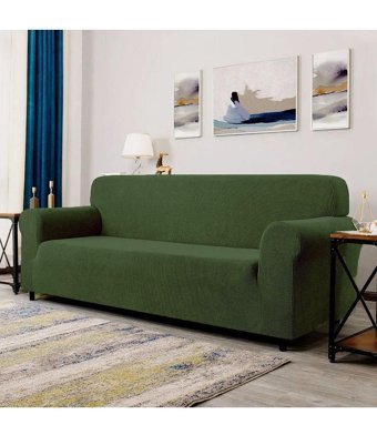 Tuchmall Polyester Bürümcük-Likralı Süngerli Geometrik Desenli Giydirmeli Yeşil Tekli Koltuk Örtüsü 180x230 cm