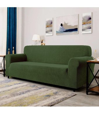 Tuchmall Polyester Bürümcük-Likralı Süngerli Geometrik Desenli Giydirmeli Yeşil Tekli Koltuk Örtüsü 180x230 cm