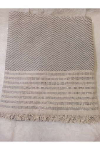 Şener Home Pamuklu Polar Saçaklı Süngersiz Çizgili Lacivert Tekli Koltuk Örtüsü 170x220 cm