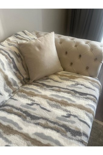 Evrimax Polyester Polar Peluş Süngersiz Çizgili Mavi Üçlü Koltuk Örtüsü 150x200 cm