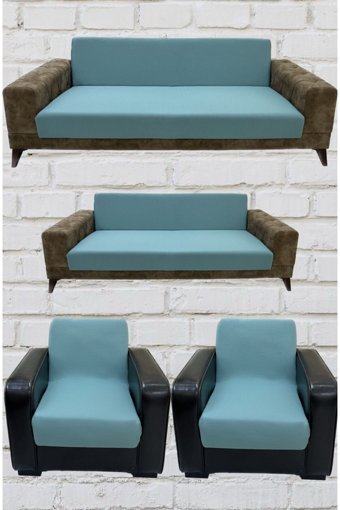 Şahane Ev Mikro Polyester Likralı Jakarlı Süngersiz Düz Giydirmeli Lastikli Yeşil Üçlü Koltuk Örtüsü 55x8 cm