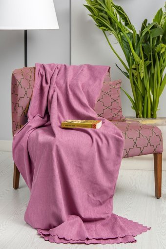 Latuda Concept Şönil Şal Süngersiz Armürlü Gül Kurusu Tekli Koltuk Örtüsü 110x170 cm