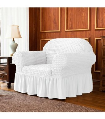 Uy Style Tekstil Polyester Bürümcük-Likralı Drapeli Süngerli Düz Giydirmeli Beyaz Tekli Koltuk Örtüsü 70x115 cm