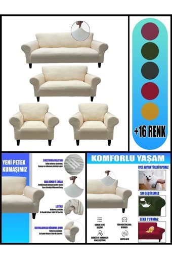 Kılıfsan Polyester Süngersiz Petek Desenli Giydirmeli Bej Dörtlü Koltuk Örtüsü 140 cm