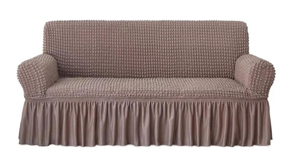 Furkanticaret Polyester Bürümcük-Likralı Süngersiz Kapitone Giydirmeli Kahverengi Üçlü Koltuk Örtüsü 180x230 cm