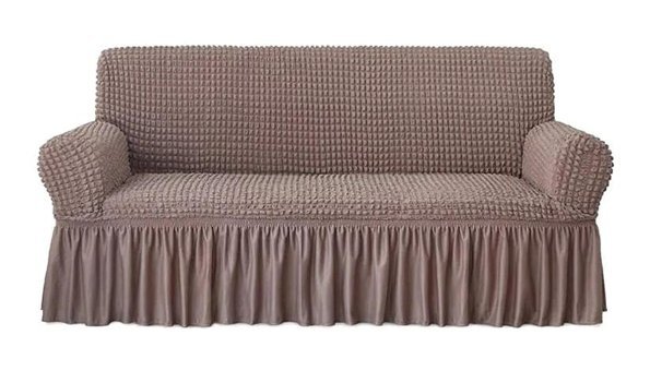 Furkanticaret Polyester Bürümcük-Likralı Süngersiz Kapitone Giydirmeli Kahverengi Üçlü Koltuk Örtüsü 180x230 cm