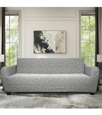 Riseler Home Likralı Jakarlı Süngersiz Çizgili Giydirmeli Gri Üçlü Koltuk Örtüsü 180x230 cm