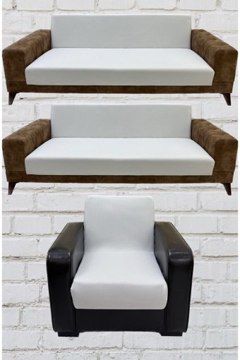 Şahane Ev Mikro Polyester Likralı Jakarlı Süngersiz Düz Giydirmeli Lastikli Bej Üçlü Koltuk Örtüsü 75x55 cm