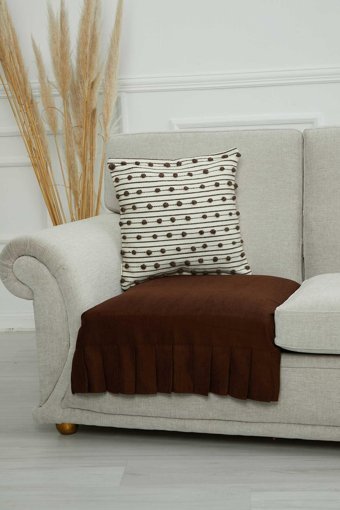 Aisha's Design KO-27 Polyester Örgü Pileli Süngersiz Düz Kahverengi Tekli Koltuk Örtüsü 34x48 cm