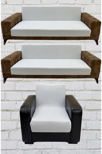 Şahane Ev Mikro Polyester Likralı Jakarlı Süngersiz Düz Giydirmeli Lastikli Bej Üçlü Koltuk Örtüsü 75x55 cm