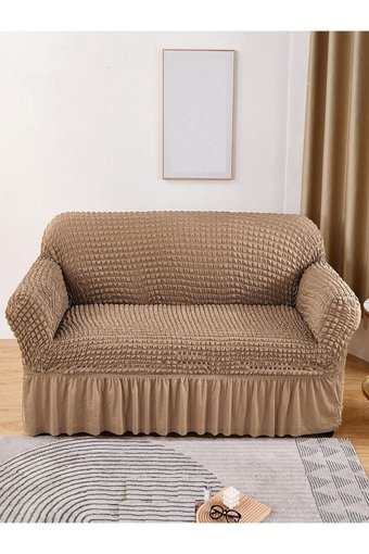 Eldost Ticaret Pamuklu - Polyester Bürümcük Jakarlı Süngersiz Armürlü Giydirmeli Gri İkili Koltuk Örtüsü 120x175 cm