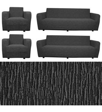Any Polyester Jakarlı Süngersiz Düz Giydirmeli Lastikli Gri Dörtlü Koltuk Örtüsü 180x220 cm