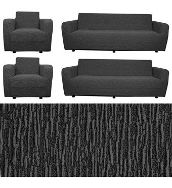 Any Polyester Jakarlı Süngersiz Düz Giydirmeli Lastikli Gri Dörtlü Koltuk Örtüsü 180x220 cm