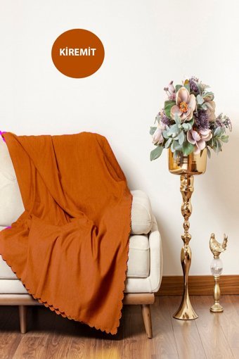 Velerde Home Pamuklu - Polyester Polar Süngersiz Düz Turuncu Tekli Koltuk Örtüsü 180x215 cm