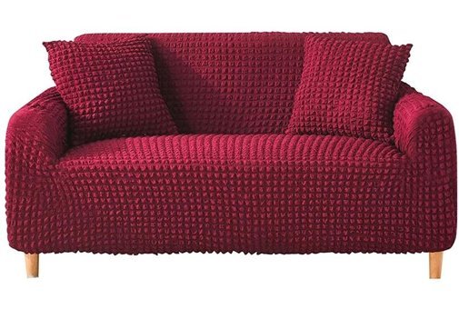 Furkanticaret Polyester Bürümcük-Likralı Süngersiz Kapitone Giydirmeli Bordo Üçlü Koltuk Örtüsü 230x180 cm