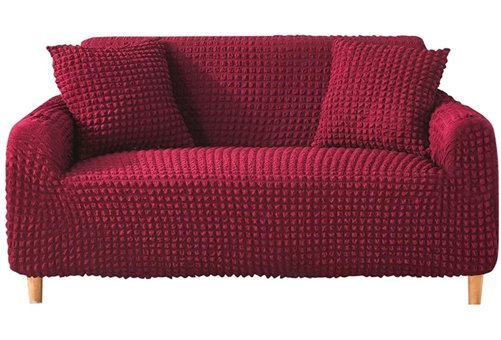 Furkanticaret Polyester Bürümcük-Likralı Süngersiz Kapitone Giydirmeli Bordo Üçlü Koltuk Örtüsü 230x180 cm