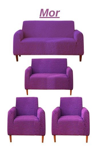 E Bahar Polyester Bürümcük Jakarlı Süngersiz Armürlü Giydirmeli Mor Yedili Koltuk Örtüsü 180x230 cm