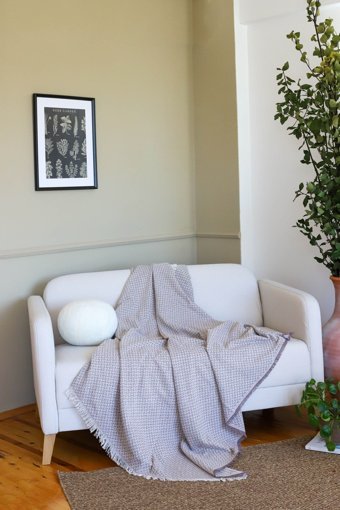Mahmi Pamuklu Saçaklı Süngersiz Çizgili Kahverengi Tekli Koltuk Örtüsü 170x210 cm