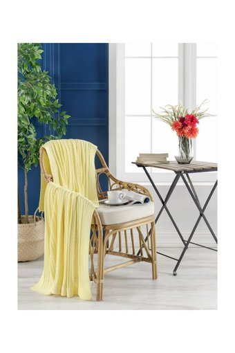 Betires Home TZ-14017 Akrilik-Pamuklu Süngersiz Sarı Tekli Koltuk Örtüsü 130x170 cm