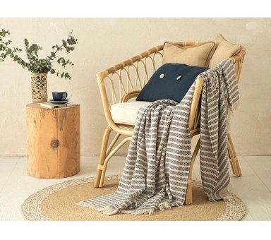 English Home Lina Pamuklu Kanvas Saçaklı Süngersiz Armürlü Kırmızı Tekli Koltuk Örtüsü 130x170 cm
