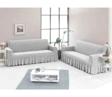 Uy Style Tekstil Likralı Drapeli Süngerli Düz Giydirmeli Bej İkili Koltuk Örtüsü 180x230 cm
