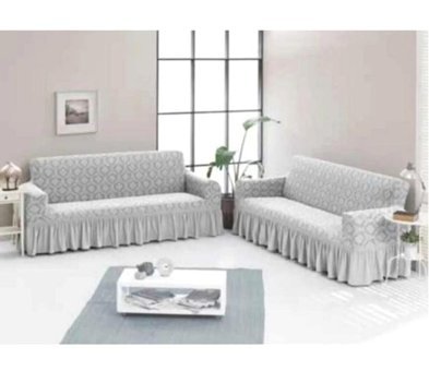 Uy Style Tekstil Likralı Drapeli Süngerli Düz Giydirmeli Bej İkili Koltuk Örtüsü 180x230 cm