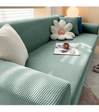 Uyumev Pamuklu - Polyester Likralı Süngerli Çizgili Giydirmeli Yeşil Tekli Koltuk Örtüsü 180x230 cm