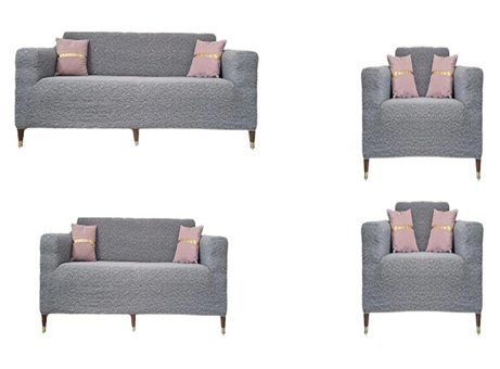 Güzelevim Polyester Jakarlı Süngersiz Kırçıllı Giydirmeli Bej 3-2-1-1 Koltuk Örtüsü 180x230 cm