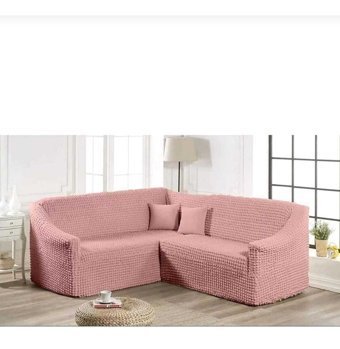 Akbu Pamuklu - Polyester Bürümcük Süngersiz Giydirmeli Lastikli Pembe Tekli Koltuk Örtüsü 180x350 cm