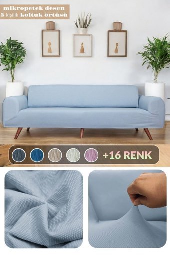 Btf Home Polyester Likralı Jakarlı Süngersiz Armürlü Giydirmeli Lastikli Lacivert Üçlü Koltuk Örtüsü 180x230 cm