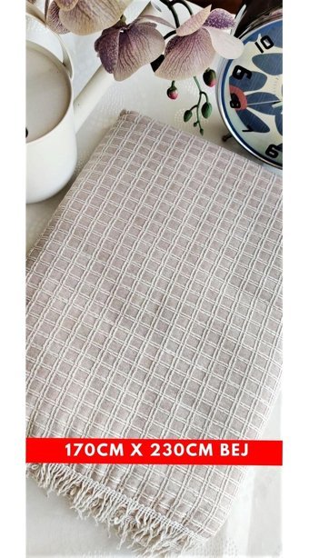 A.Z.H. Windores Pamuklu - Polyester Süngersiz Armürlü Bej Tekli Koltuk Örtüsü 170x230 cm