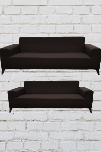Şahane Ev Mikro Polyester Likralı Jakarlı Süngersiz Düz Giydirmeli Lastikli Kahverengi Üçlü Koltuk Örtüsü 55x69 cm