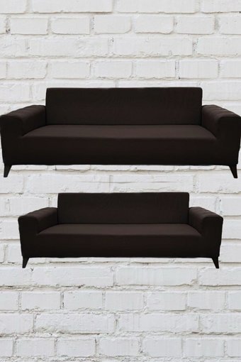 Şahane Ev Mikro Polyester Likralı Jakarlı Süngersiz Düz Giydirmeli Lastikli Kahverengi Üçlü Koltuk Örtüsü 55x69 cm
