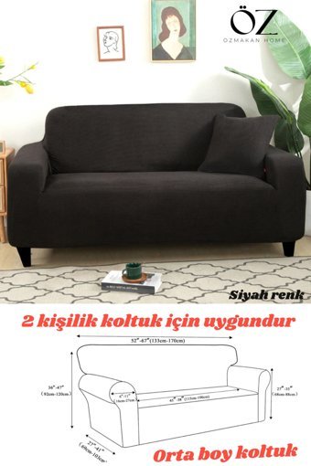 Özmakan Polyester Likralı Jakarlı Süngersiz Petek Desenli Giydirmeli Siyah Tekli Koltuk Örtüsü 130x170 cm