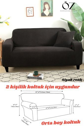 Özmakan Polyester Likralı Jakarlı Süngersiz Petek Desenli Giydirmeli Siyah Tekli Koltuk Örtüsü 130x170 cm