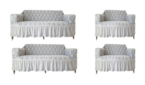 Güzelevim Polyester Jakarlı Süngersiz Damask Desenli Giydirmeli Bej 3-3-1-1 Koltuk Örtüsü 180x230 cm