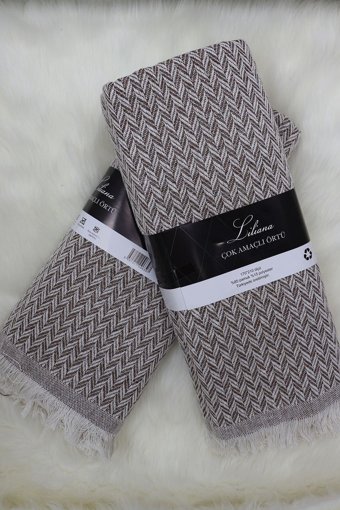 Zerif Home Pamuklu - Polyester Polar Saçaklı Süngersiz Geometrik Desenli Kahverengi Tekli Koltuk Örtüsü 170x210 cm