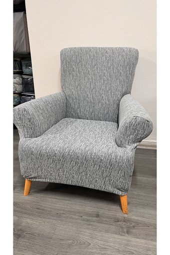 Uzhanem Likralı Jakarlı Süngerli Çizgili Giydirmeli Gri Tekli Koltuk Örtüsü 60x85 cm