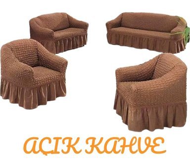 Furkanticaret Polyester Bürümcük Süngersiz Kapitone Giydirmeli Krem Üçlü Koltuk Örtüsü 230x180 cm