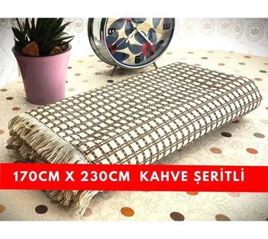 A.Z.H. Windores Pamuklu - Polyester Süngersiz Armürlü Bej-Kahverengi Tekli Koltuk Örtüsü 170x230 cm