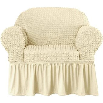 Furkanticaret Polyester Bürümcük-Likralı Süngersiz Kapitone Giydirmeli Krem Tekli Koltuk Örtüsü 80x120 cm