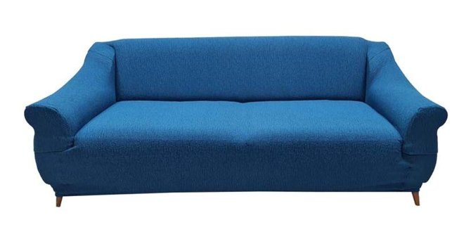 Kılıfsan Pamuklu - Polyester-Viskon Süngersiz Geometrik Desenli Giydirmeli Mavi Tekli Koltuk Örtüsü