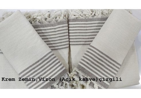 Coperta Pamuklu Kanvas Püsküllü Süngersiz Çizgili Vizon Tekli Koltuk Örtüsü 160x300 cm