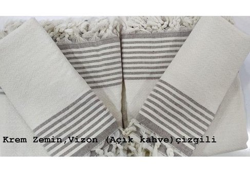 Coperta Pamuklu Kanvas Püsküllü Süngersiz Çizgili Vizon Tekli Koltuk Örtüsü 160x300 cm