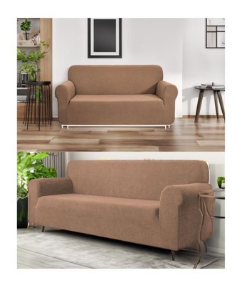 Etles Home Pamuklu - Polyester Likralı Jakarlı Süngersiz Armürlü Giydirmeli Kahverengi Altılı Koltuk Örtüsü 180x230 cm
